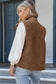 Black snap button pocketed sherpa vest jacket - vests