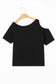 Black solid asymmetrical neck loose casual t - shirt - tops