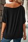 Black solid asymmetrical neck loose casual t - shirt - tops