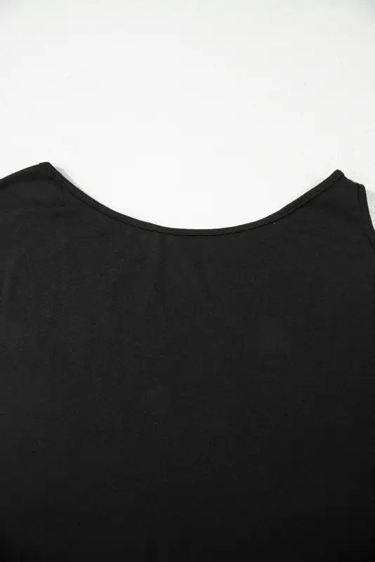 Black solid asymmetrical neck loose casual t - shirt - tops