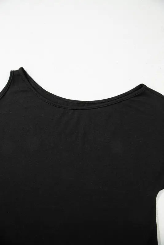 Black solid asymmetrical neck loose casual t - shirt - tops