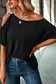 Black solid asymmetrical neck loose casual t - shirt - tops