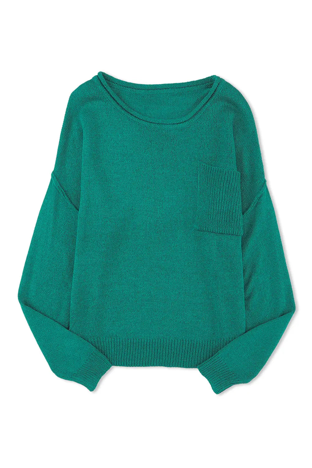 Black solid color off shoulder rib knit sweater with pocket - & cardigans