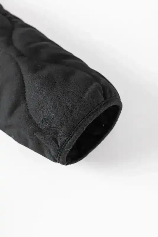 Black Solid Color Quilted Snap Button Jacket - Fashionfitz