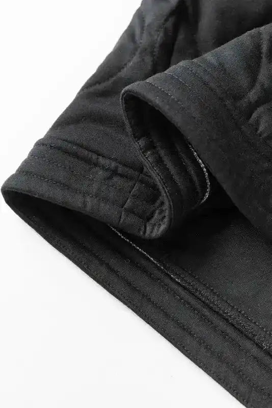 Black Solid Color Quilted Snap Button Jacket - Fashionfitz