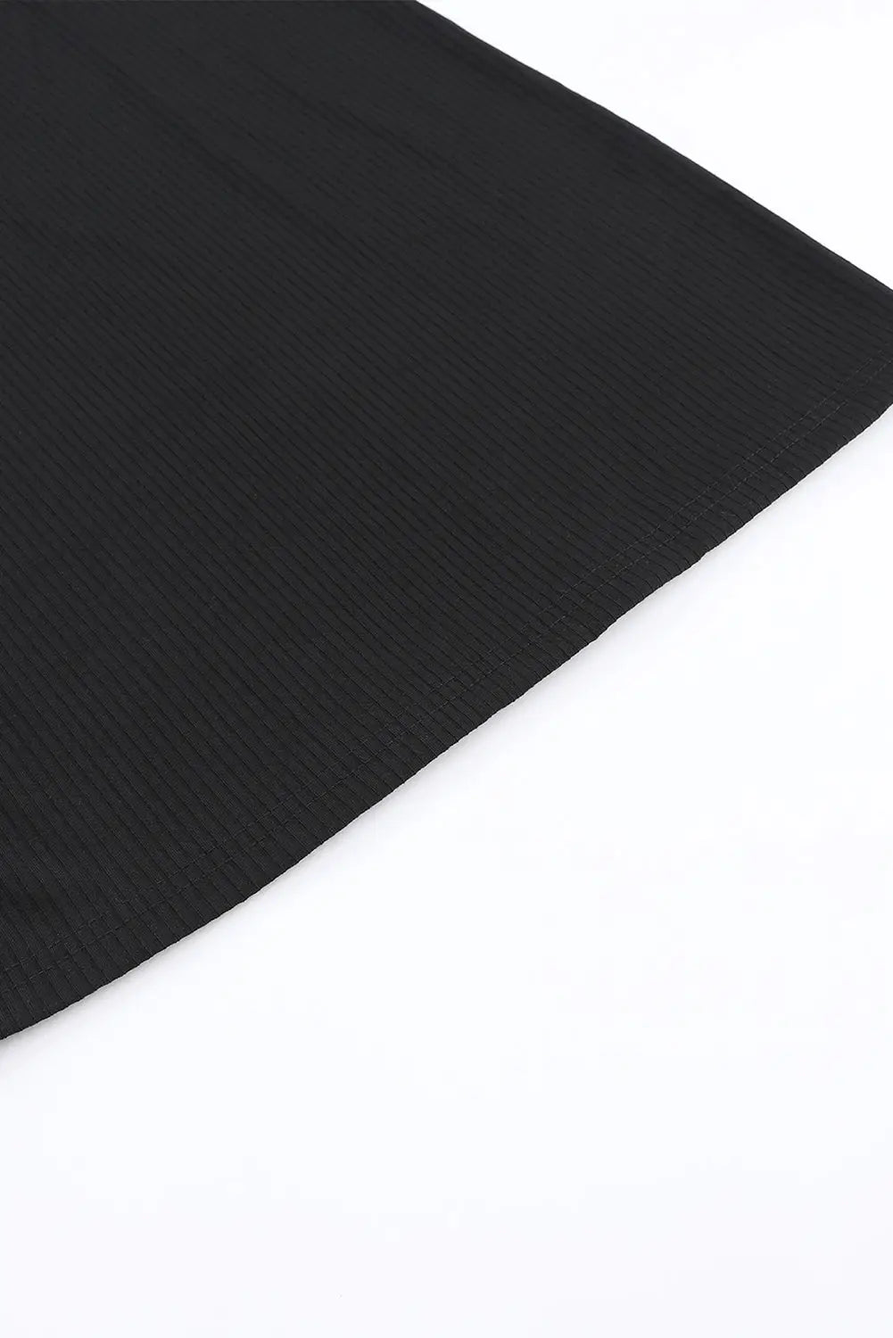 Black solid color ribbed crop top long pants set -