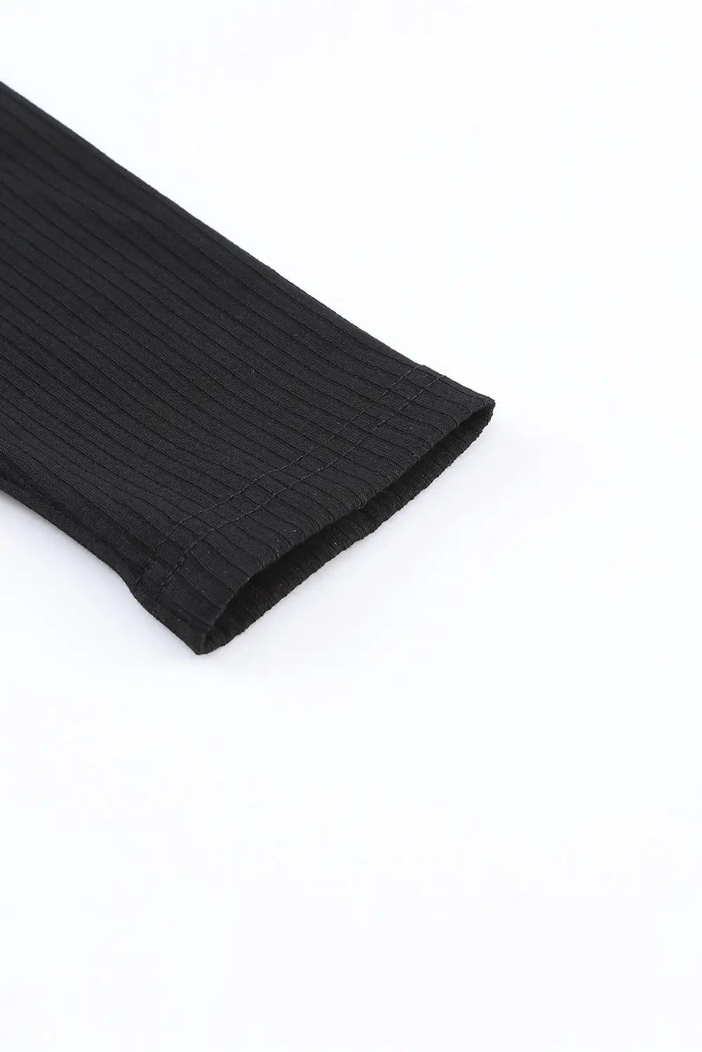 Black solid color ribbed crop top long pants set -