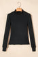 Black solid color ruffled high neck long sleeve top - tops