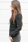 Black solid color ruffled high neck long sleeve top - tops