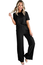 Black Solid Color T Shirt 2pcs Wide Leg Pants Set - Fashionfitz