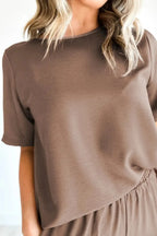 Black Solid Color T Shirt 2pcs Wide Leg Pants Set - Fashionfitz