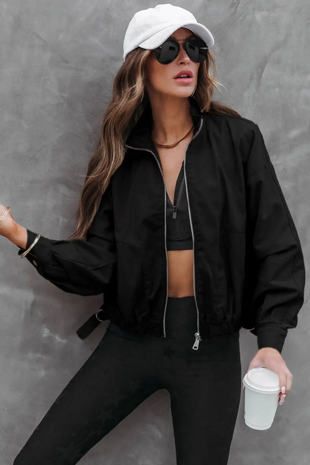 Black solid full zipped jacket - lightweight jackets