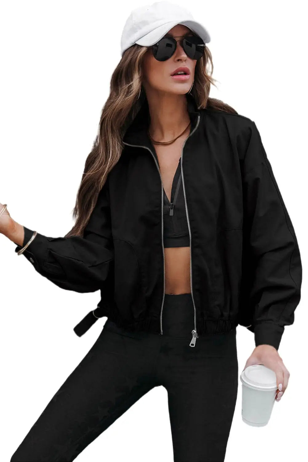Black solid full zipped jacket - lightweight jackets