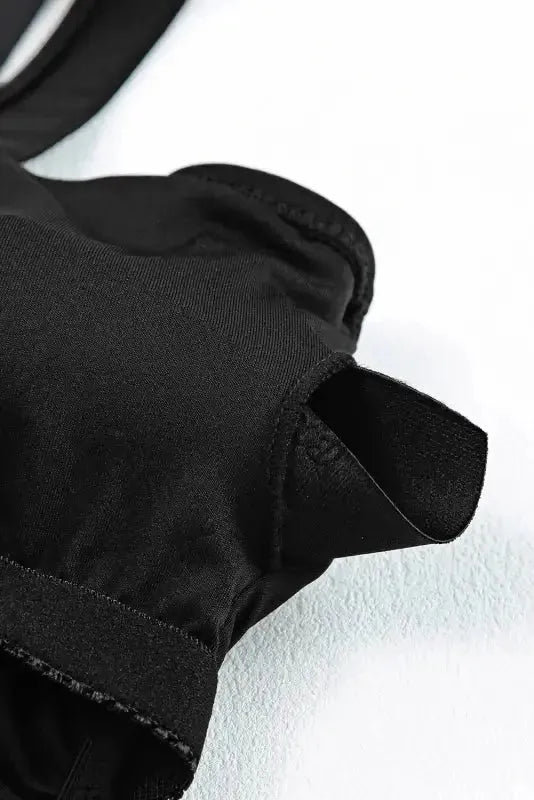 Black Solid Square Neck Sleeveless Tankini Swimsuit - Fashionfitz