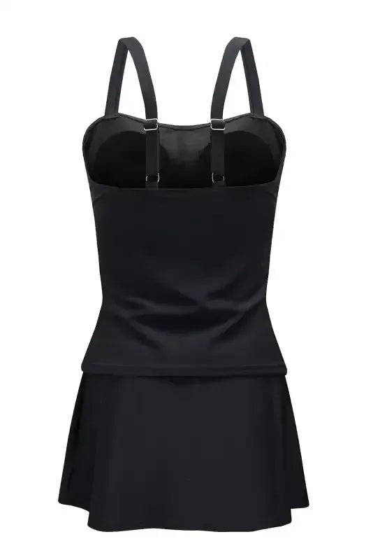 Black Solid Square Neck Sleeveless Tankini Swimsuit - Fashionfitz