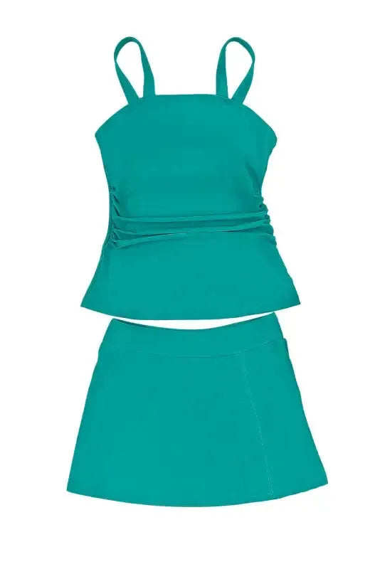 Black Solid Square Neck Sleeveless Tankini Swimsuit - Fashionfitz