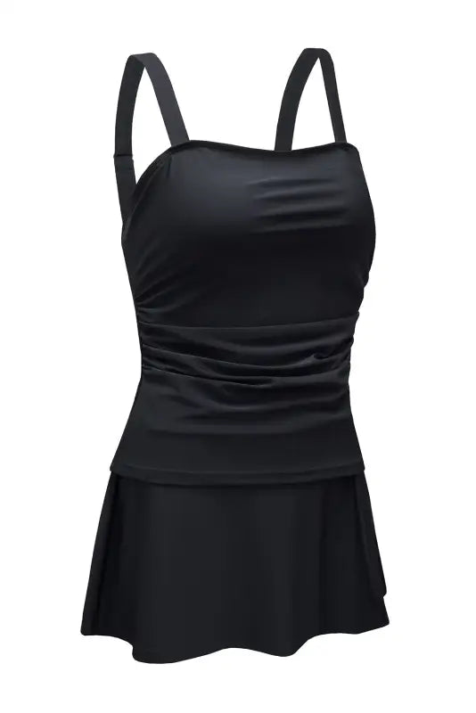 Black solid square neck sleeveless tankini swimsuit - tankinis