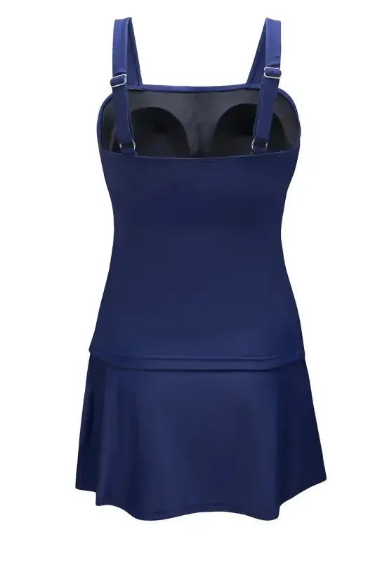 Black Solid Square Neck Sleeveless Tankini Swimsuit - Fashionfitz
