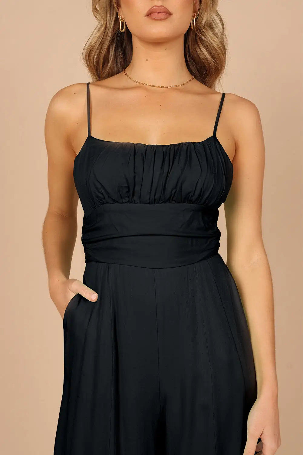 Black spaghetti straps backless knot wide-leg jumpsuit - jumpsuits & rompers