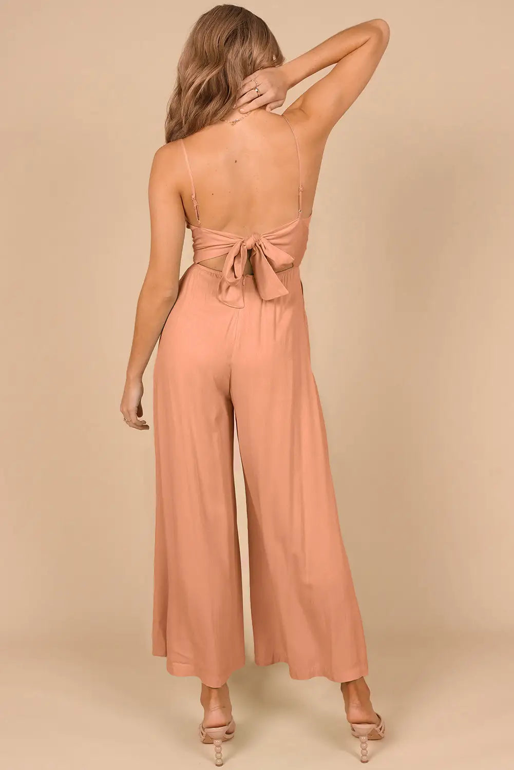 Black spaghetti straps backless knot wide-leg jumpsuit - jumpsuits & rompers