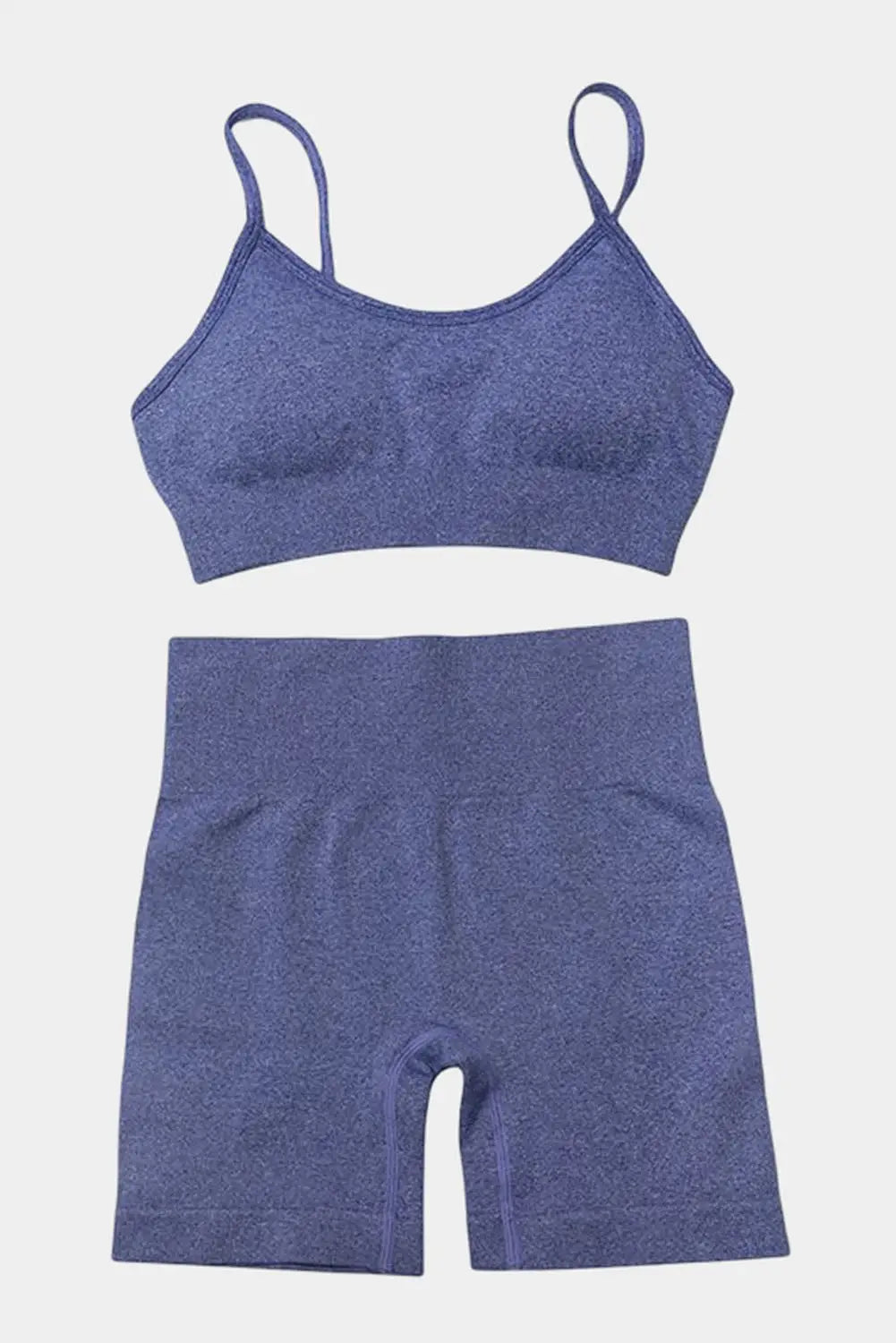 Black spaghetti straps seamless yoga short set - blue / l - activewear