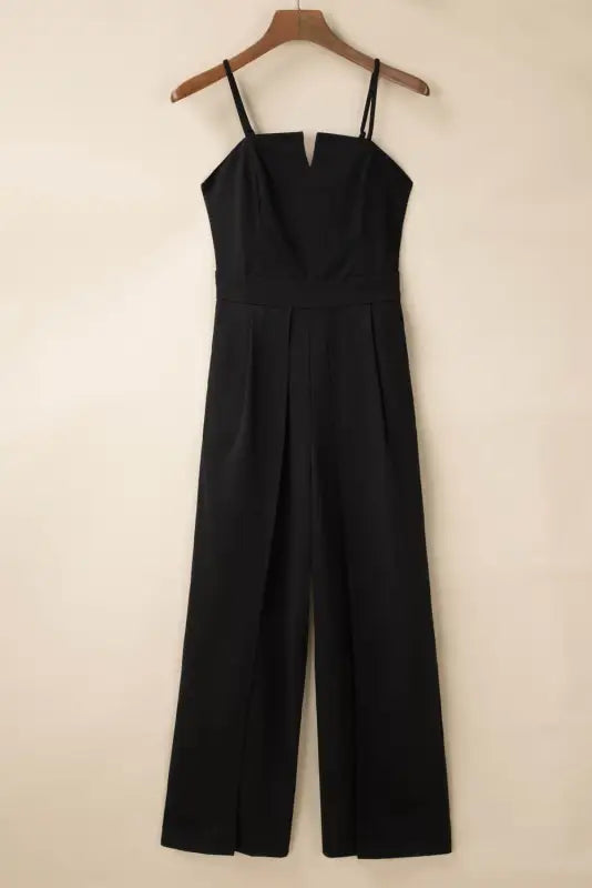 Black spaghetti straps slit leg jumpsuit with pockets - jumpsuits & rompers