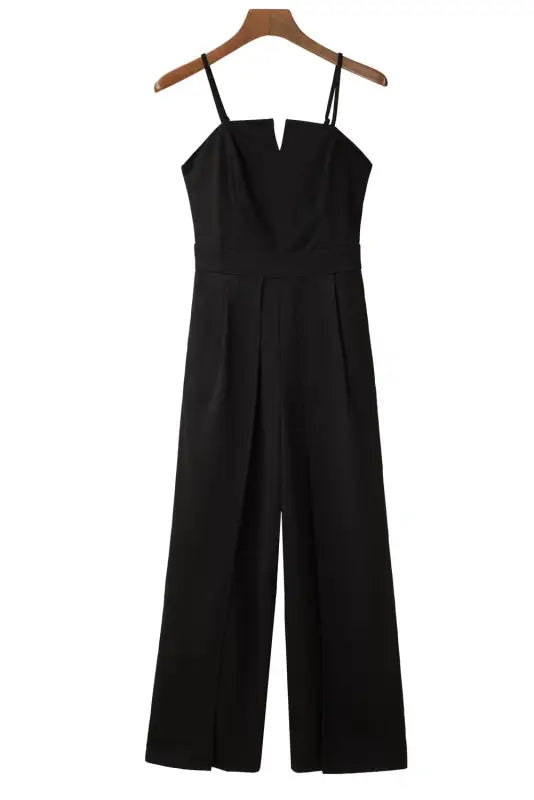 Black spaghetti straps slit leg jumpsuit with pockets - jumpsuits & rompers