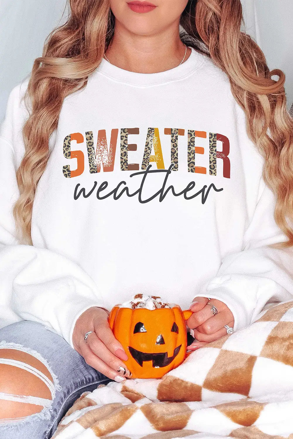 Black spooky season ghost graphic sweatshirt - sweatshirts
