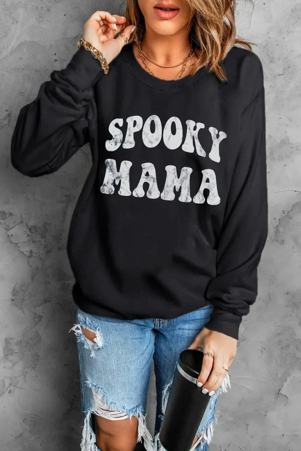 Black spooky season halloween fashion graphic sweatshirt - sweatshirts