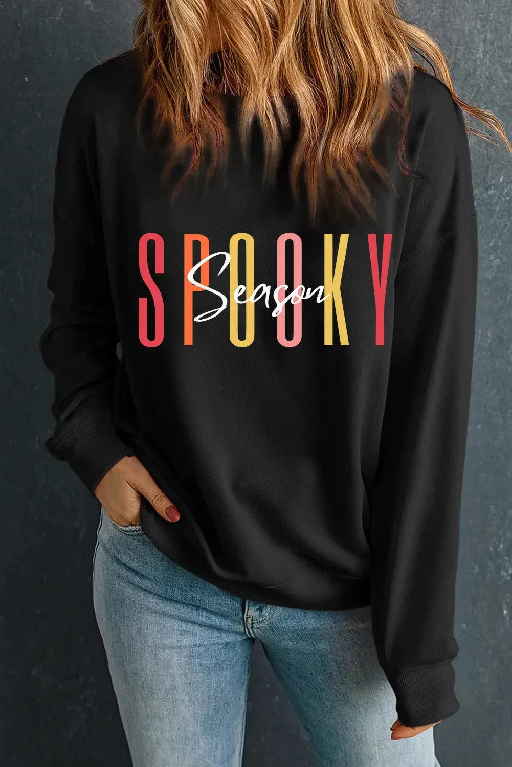 Black spooky season halloween fashion graphic sweatshirt - sweatshirts