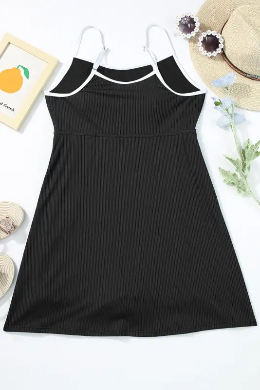 Black sporty one piece swim dress - dresses