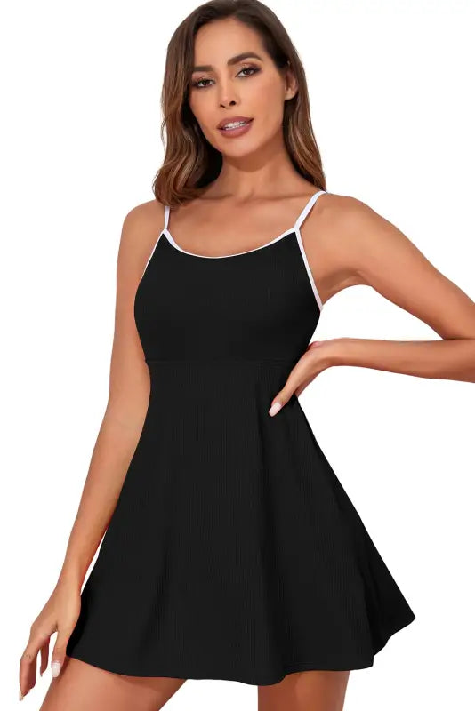 Black sporty one piece swim dress - dresses