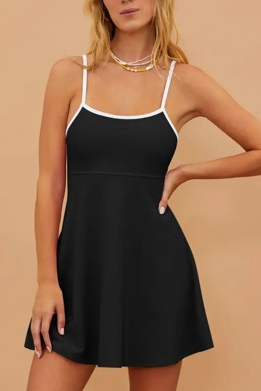 Black sporty one piece swim dress - dresses