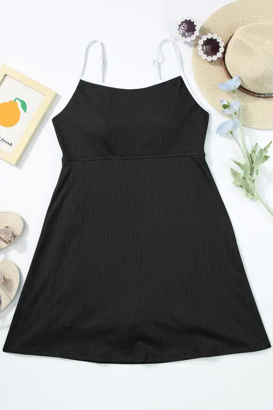 Black sporty one piece swim dress - dresses