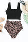 Black square neck sleeveless fashion print tankini set - tankinis