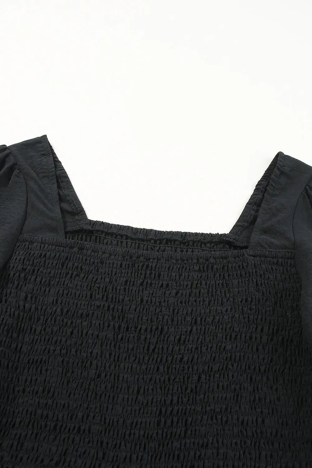 Black square neck smocked peplum top and pants set - sets