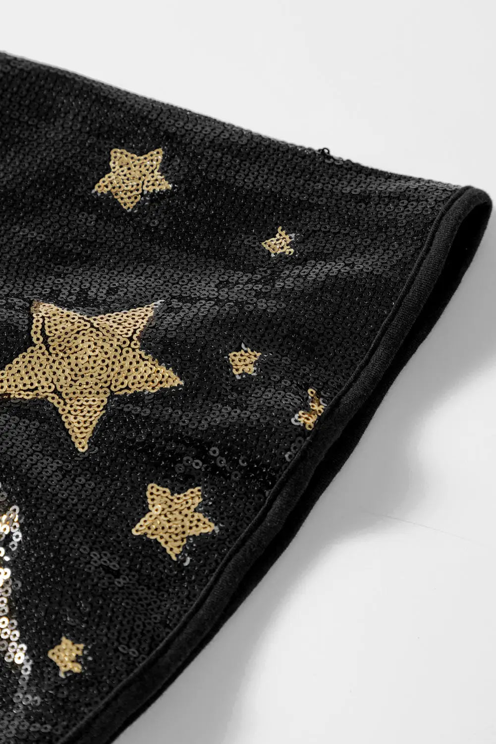 Black star sequin splicing half sleeve top - tops