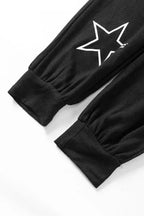 Black Stars Print Long Sleeve Drawstring High Waist Lounge Set - Fashionfitz