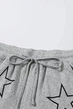 Black Stars Print Long Sleeve Drawstring High Waist Lounge Set - Fashionfitz