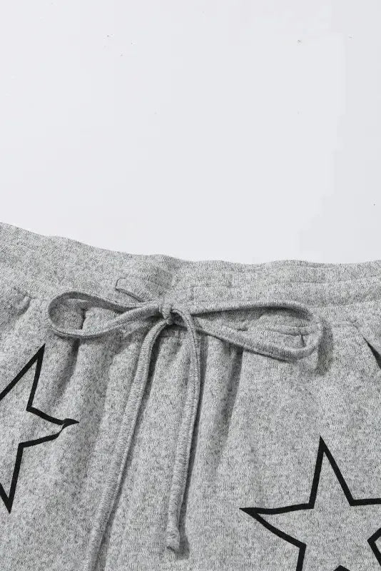 Black Stars Print Long Sleeve Drawstring High Waist Lounge Set - Fashionfitz