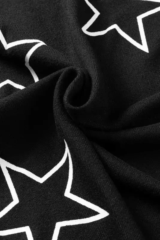 Black Stars Print Long Sleeve Drawstring High Waist Lounge Set - Fashionfitz