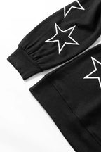 Black Stars Print Long Sleeve Drawstring High Waist Lounge Set - Fashionfitz