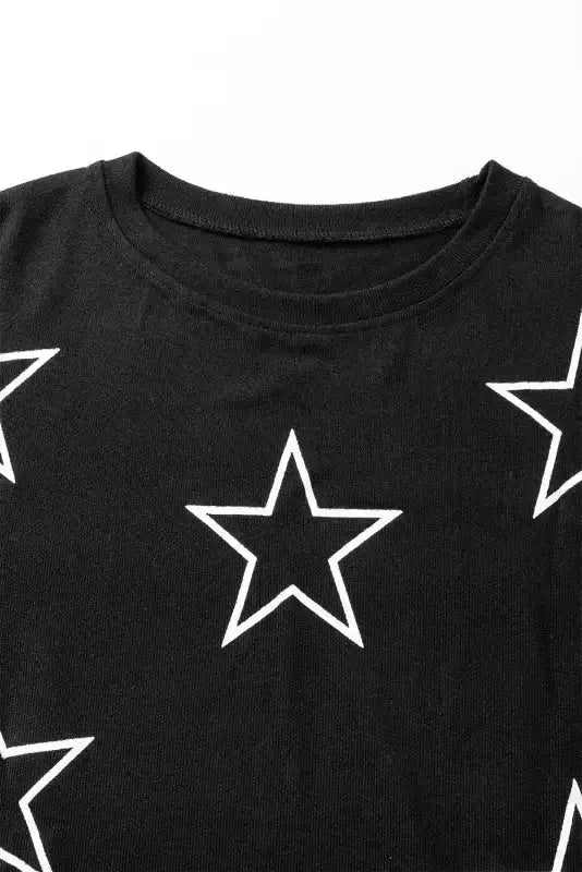 Black Stars Print Long Sleeve Drawstring High Waist Lounge Set - Fashionfitz