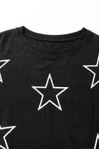 Black Stars Print Long Sleeve Drawstring High Waist Lounge Set - Fashionfitz