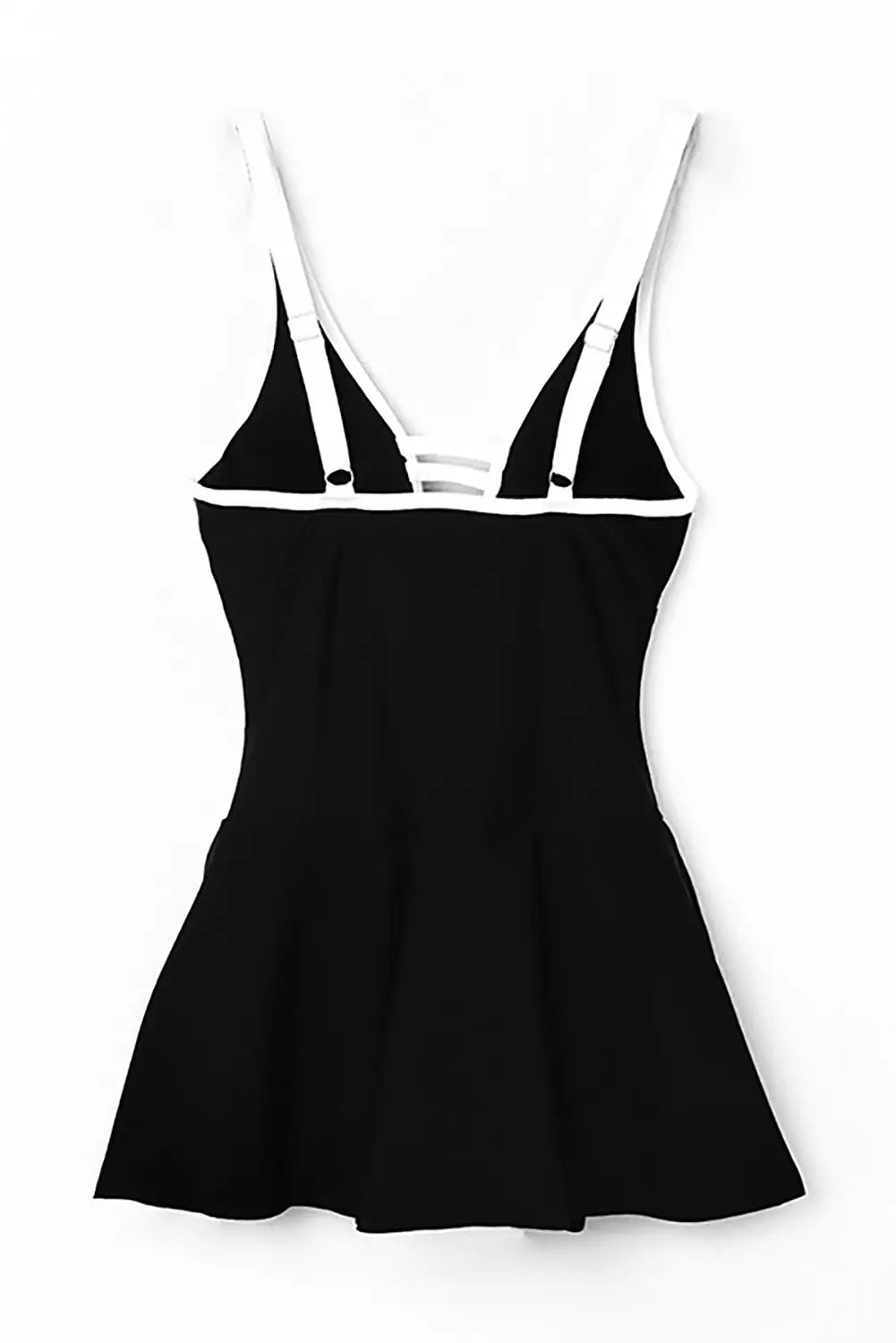Black strappy v neck side split one-piece swimdress - swim dresses