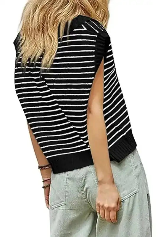 Black Stripe Knit Tank Top - Fashionfitz