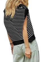Black Stripe Knit Tank Top - Fashionfitz