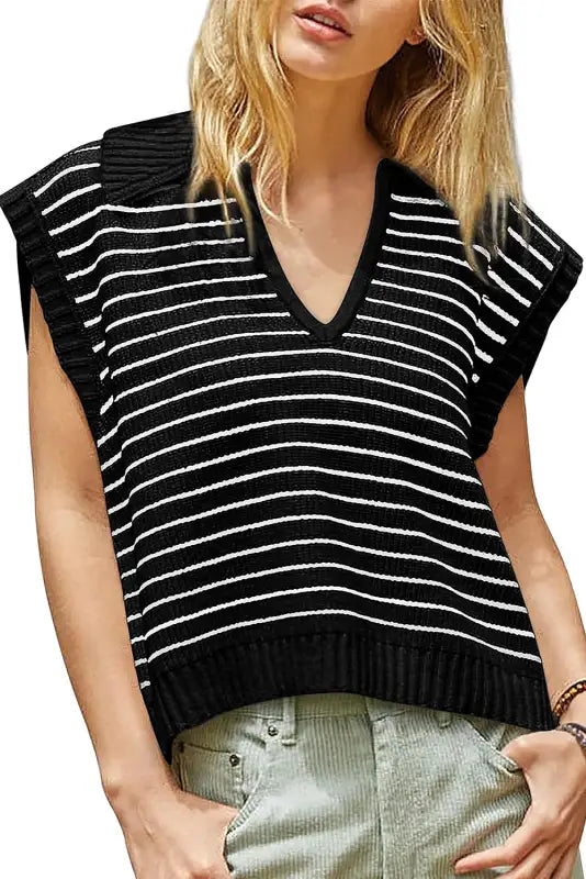 Black stripe knit tank top - sweater vests