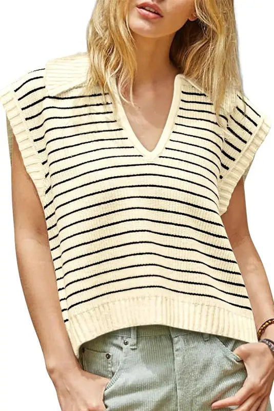 Black stripe knit tank top - sweater vests