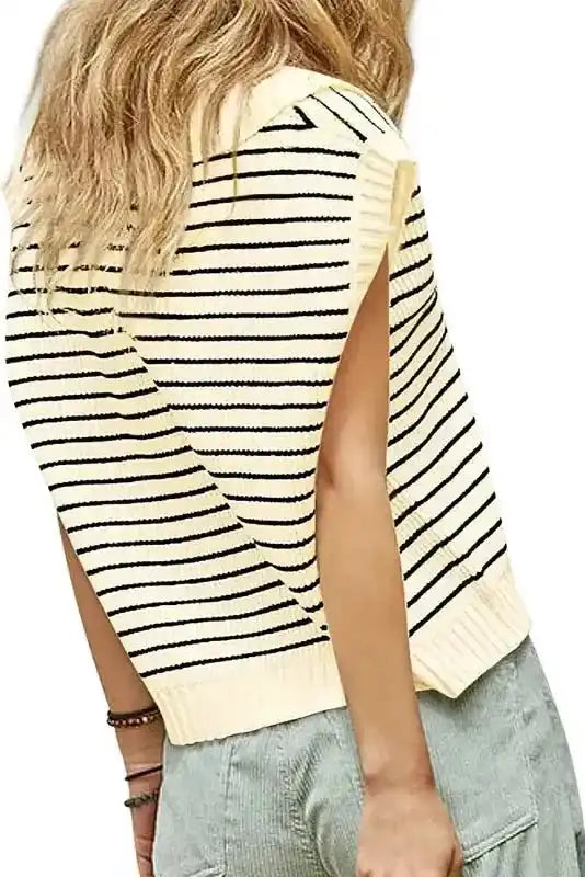 Black Stripe Knit Tank Top - Fashionfitz